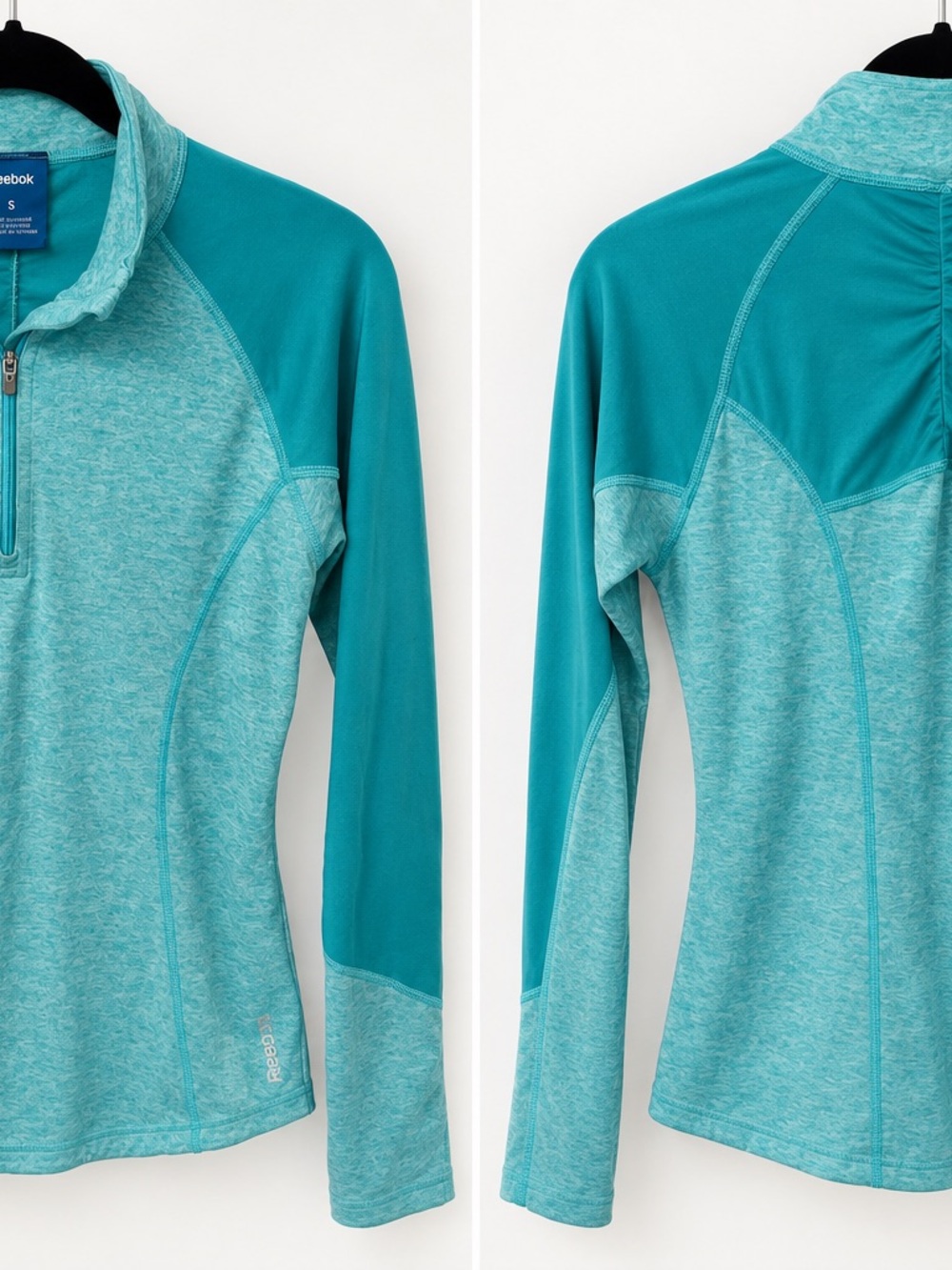 Reebok Teal Heathered 1/4 Zip Athletic Pullover Top Size S